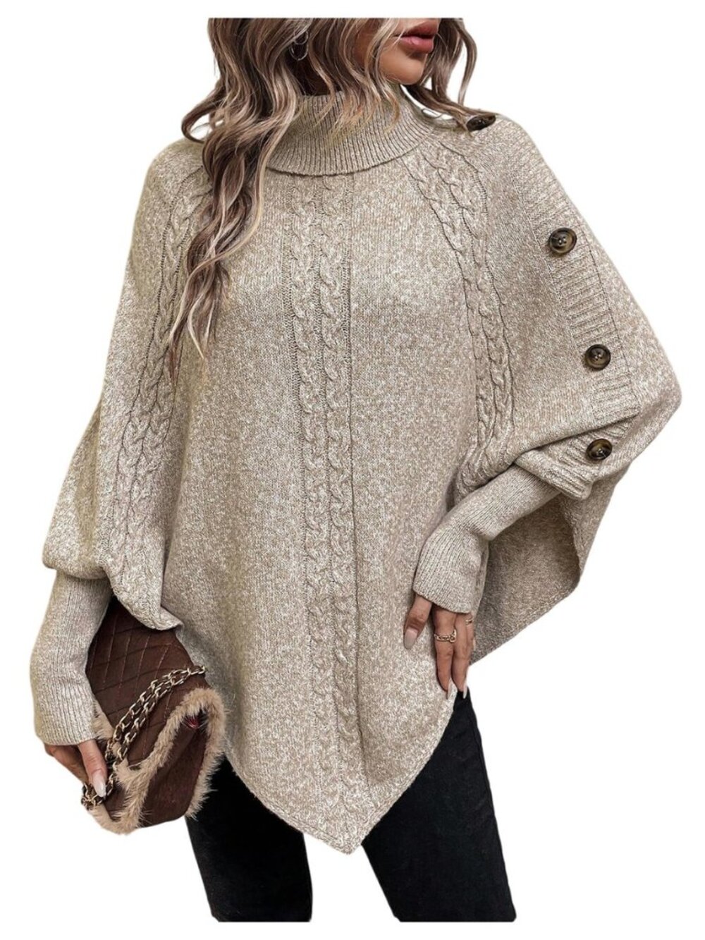 Women's Poncho Sweater Asymmetrical Knit Oversized Sweater